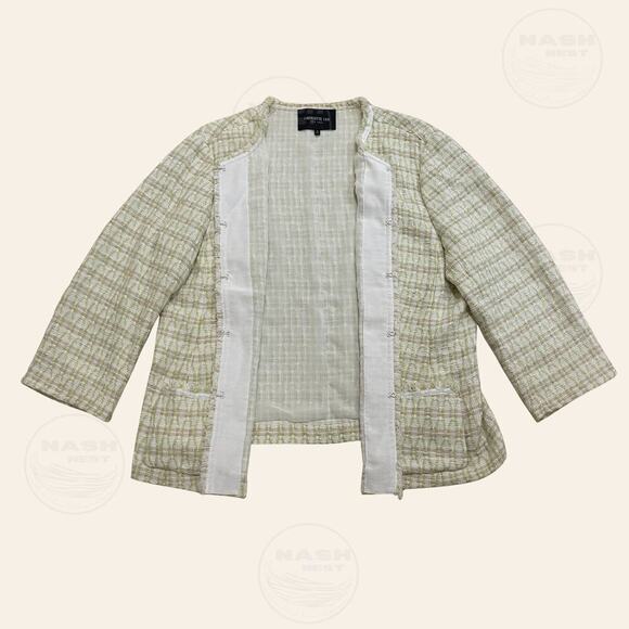 Lafayette 148 16 Tweed Blazer | Bouclé Chartreuse Plaid Career Jacket MSRP $1298 - Picture 3 of 11